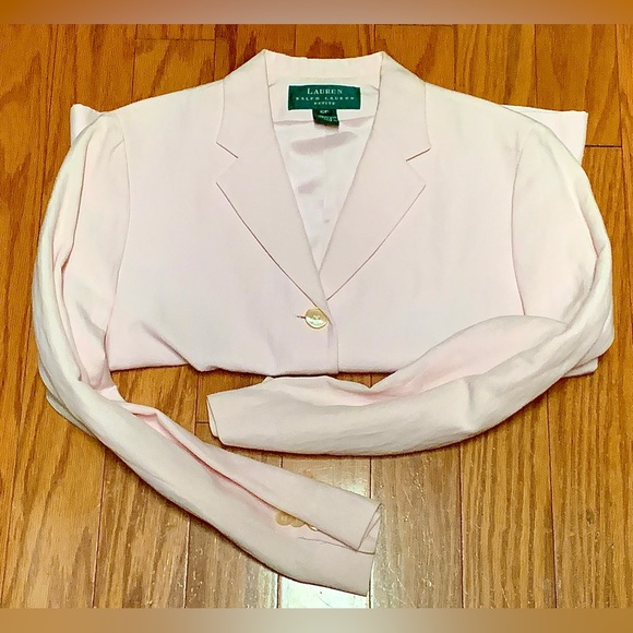 Women’s 10 Petite Lauren Ralph Lauren Light Pink Silk Linen Blend Blazer Jacket - Picture 9 of 13